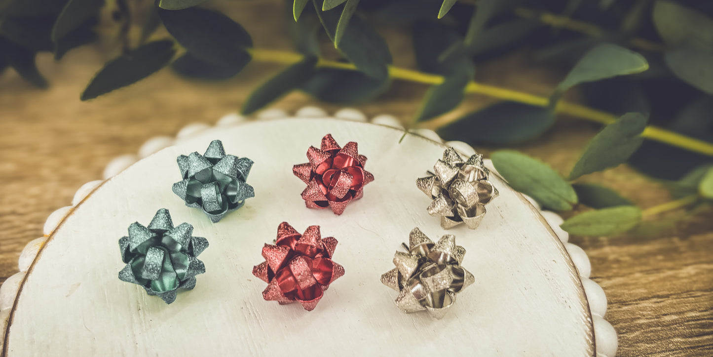 Adorable Holiday Gift Bow Earrings - Set of 3