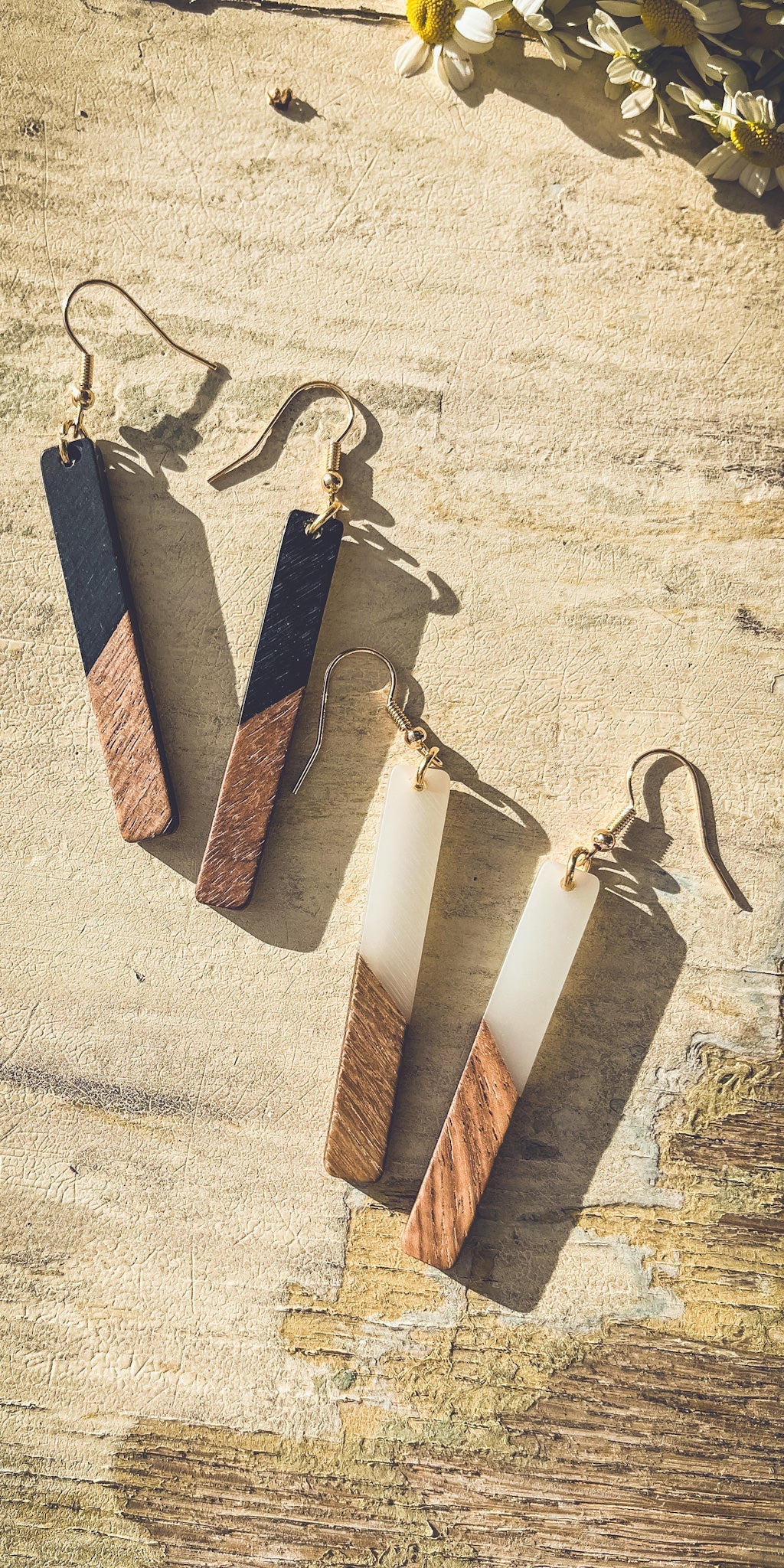 Beautiful Black Resin and Wood Earrings