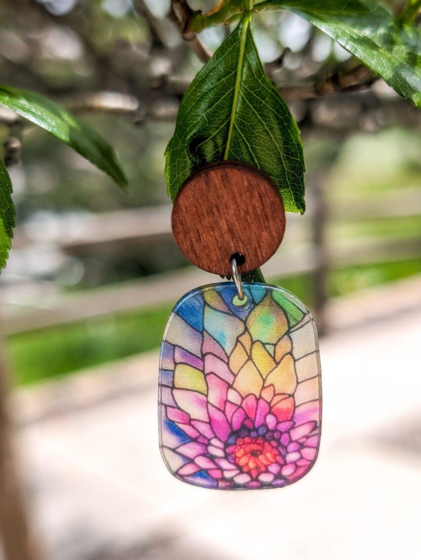 Beautiful Wood and Stained Glass Effect Earrings