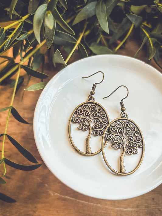 Beautiful Bronze Swirling Tree Earrings