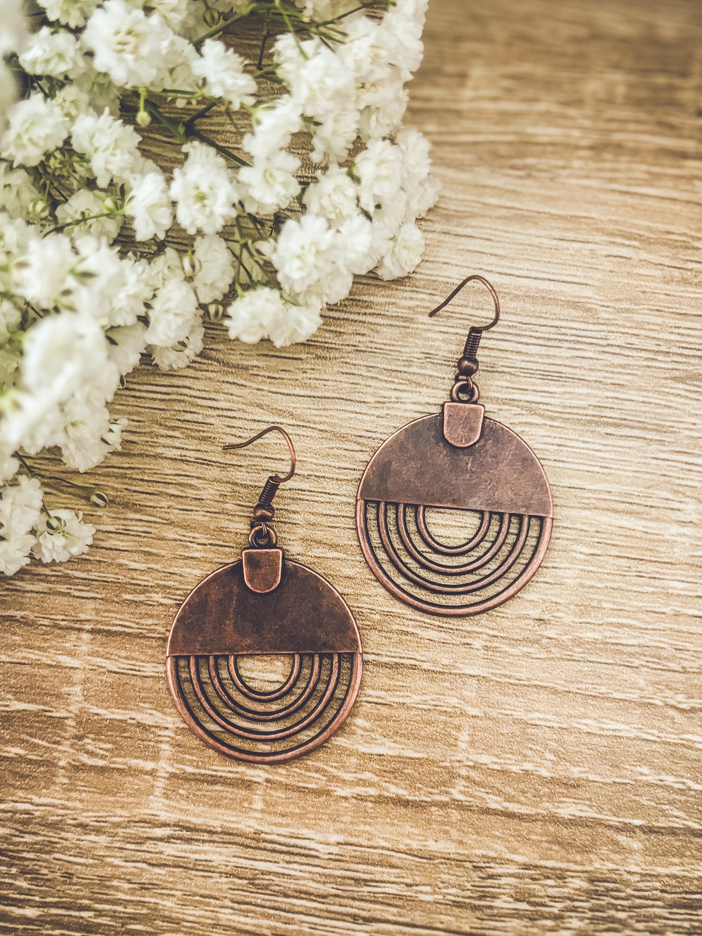 Boho Copper Round Earrings