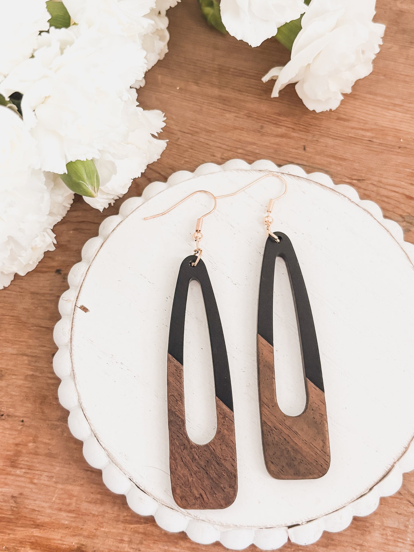 Beautiful Black Wood and Resin Earrings