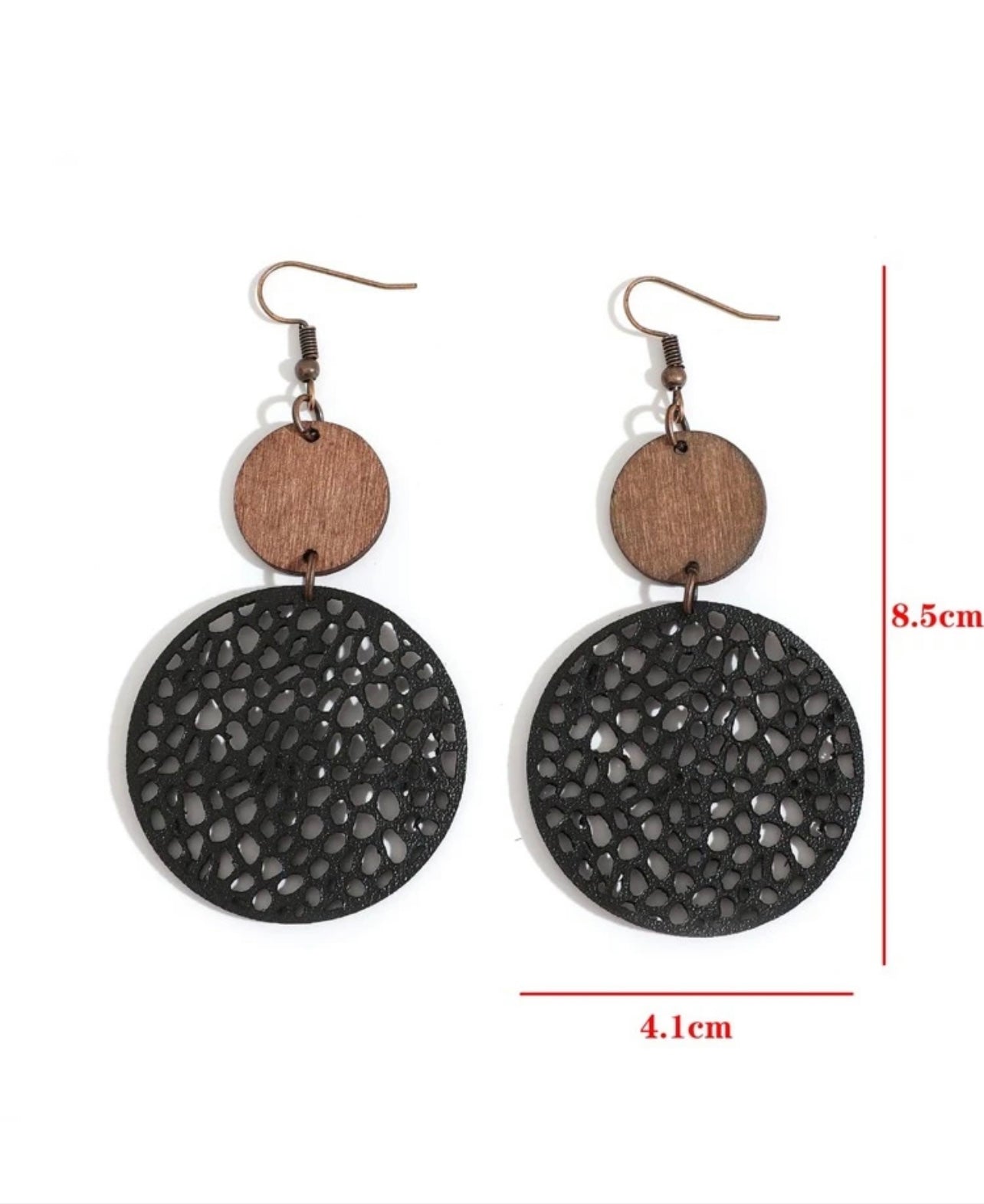 Beautiful Black Leather and Wood Earrings