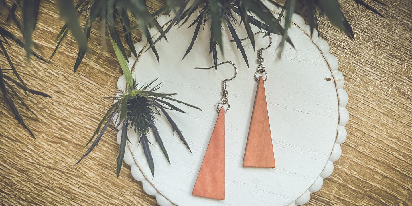 Beautiful Boho Triangle Wooden Drop Earrings