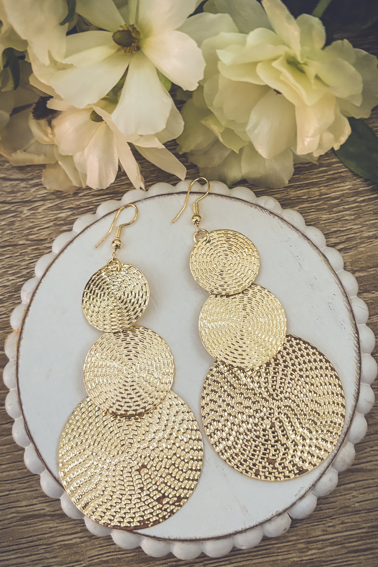 Beautiful Gold Disc Drop Earrings