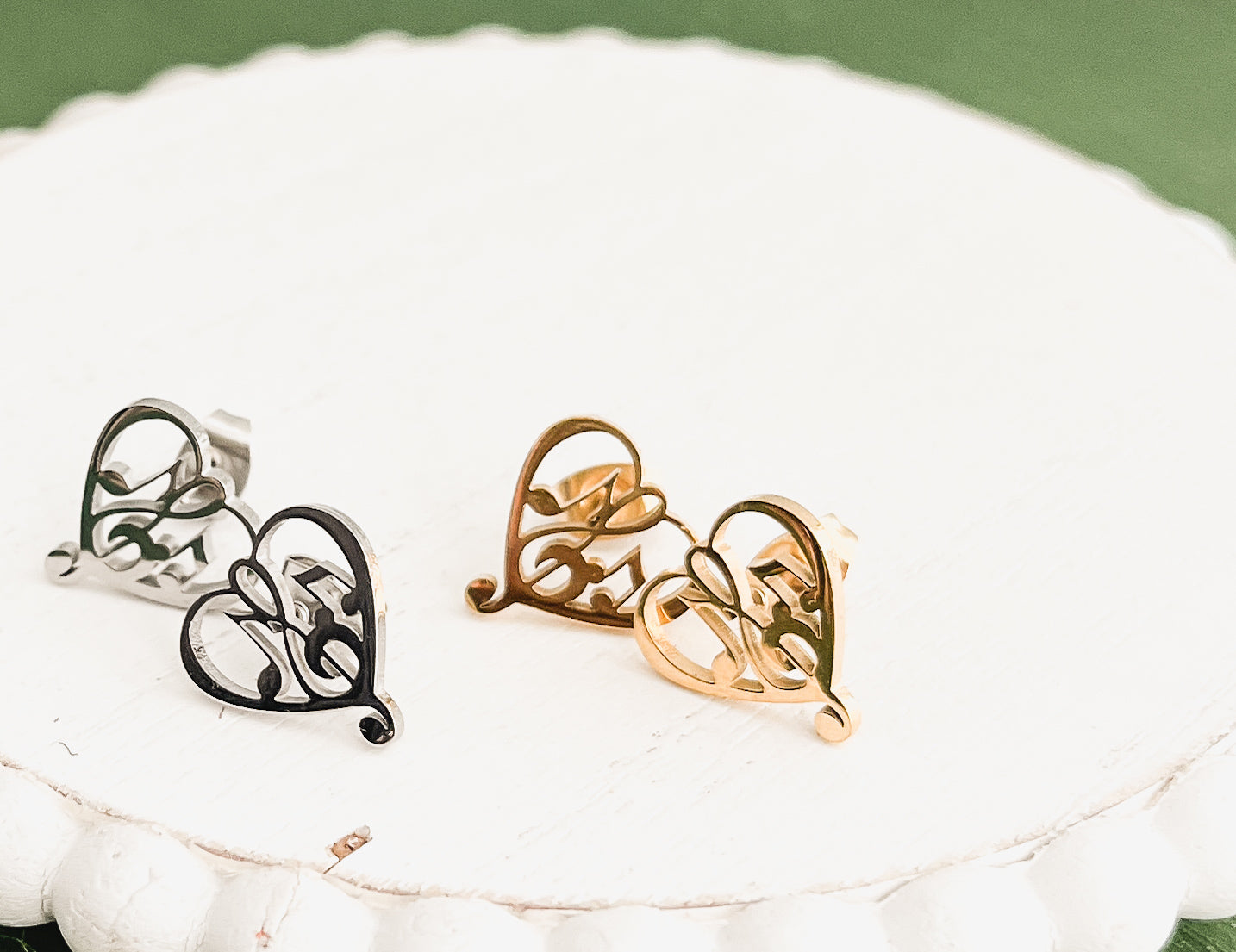 Beautiful Gold or Silver Heart Music Note Studs