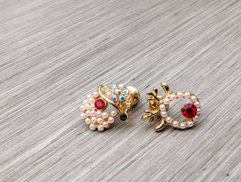 Crystal and Pearl Santa and Reindeer Stud Earrings