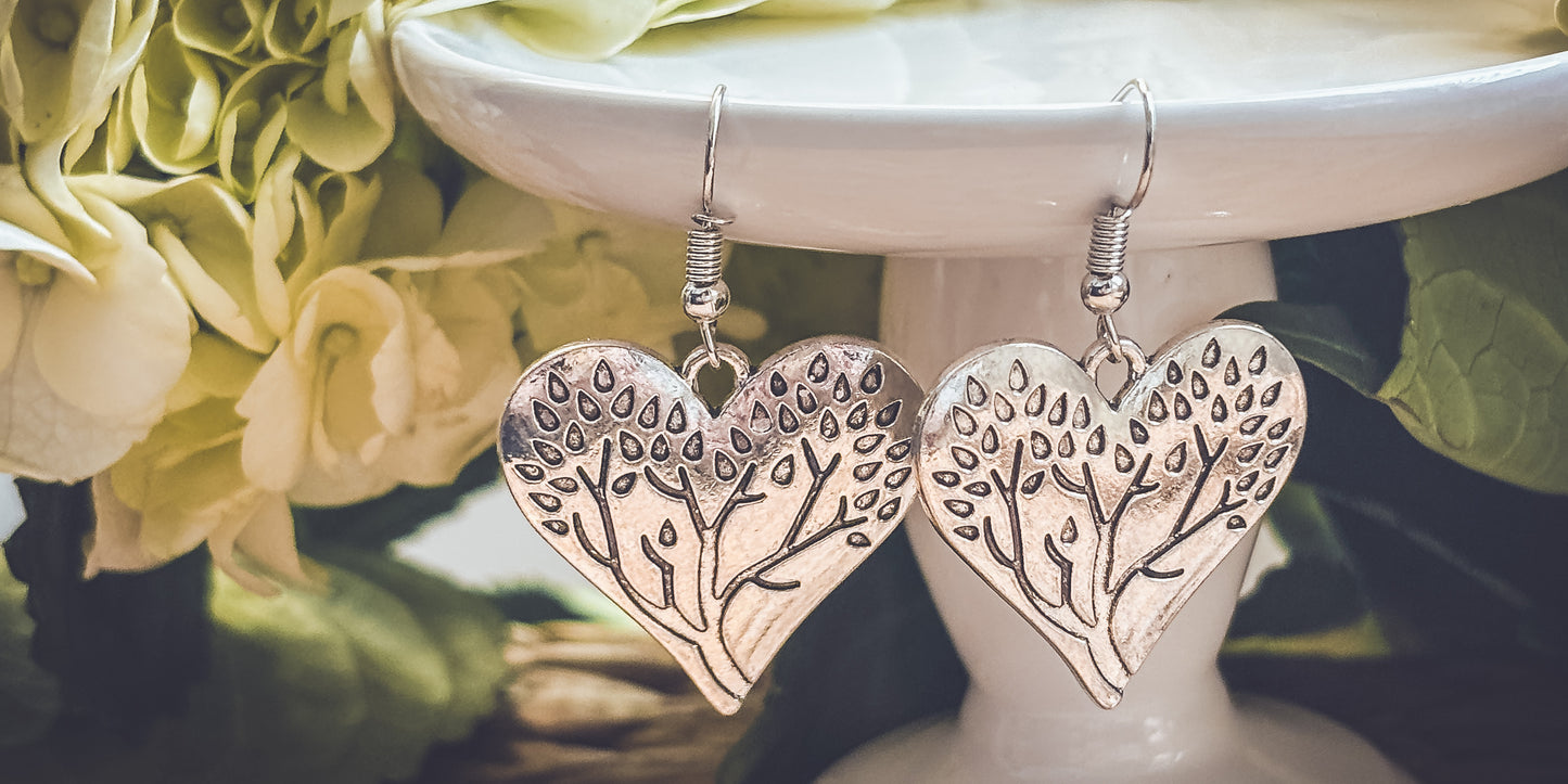 Beautiful Silver Heart Forest Earrings