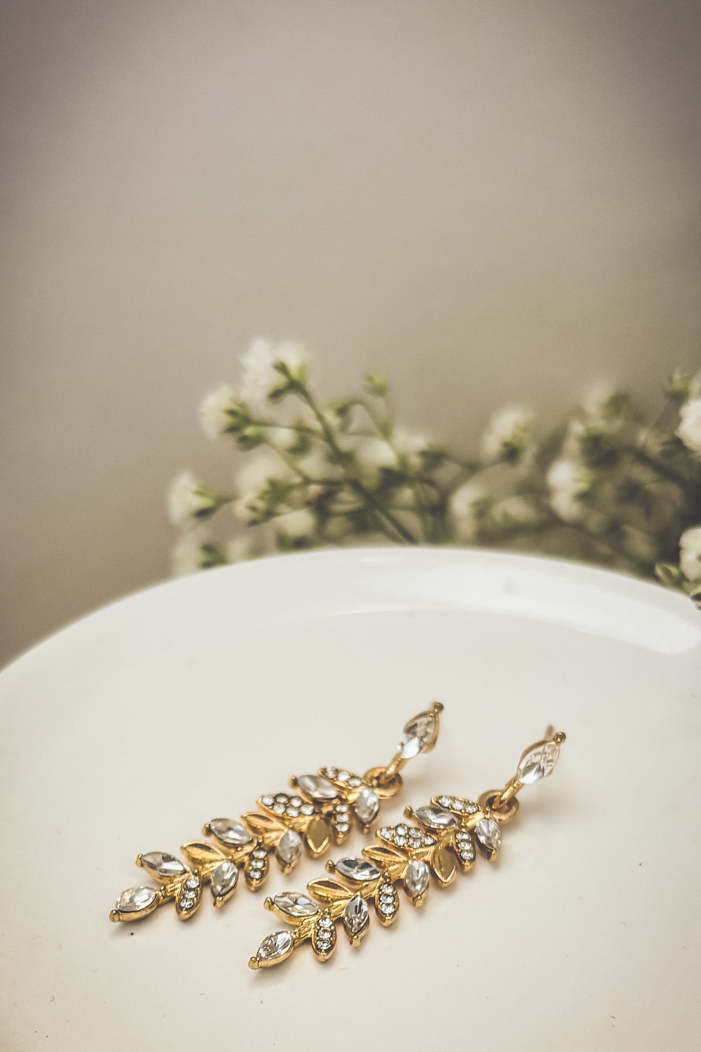 Beautiful Crystal and Gold Drop Leaf Earrings