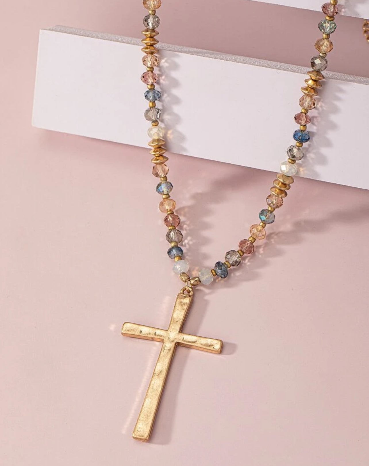 Beautiful Gold and Colorful Beaded Cross Necklace