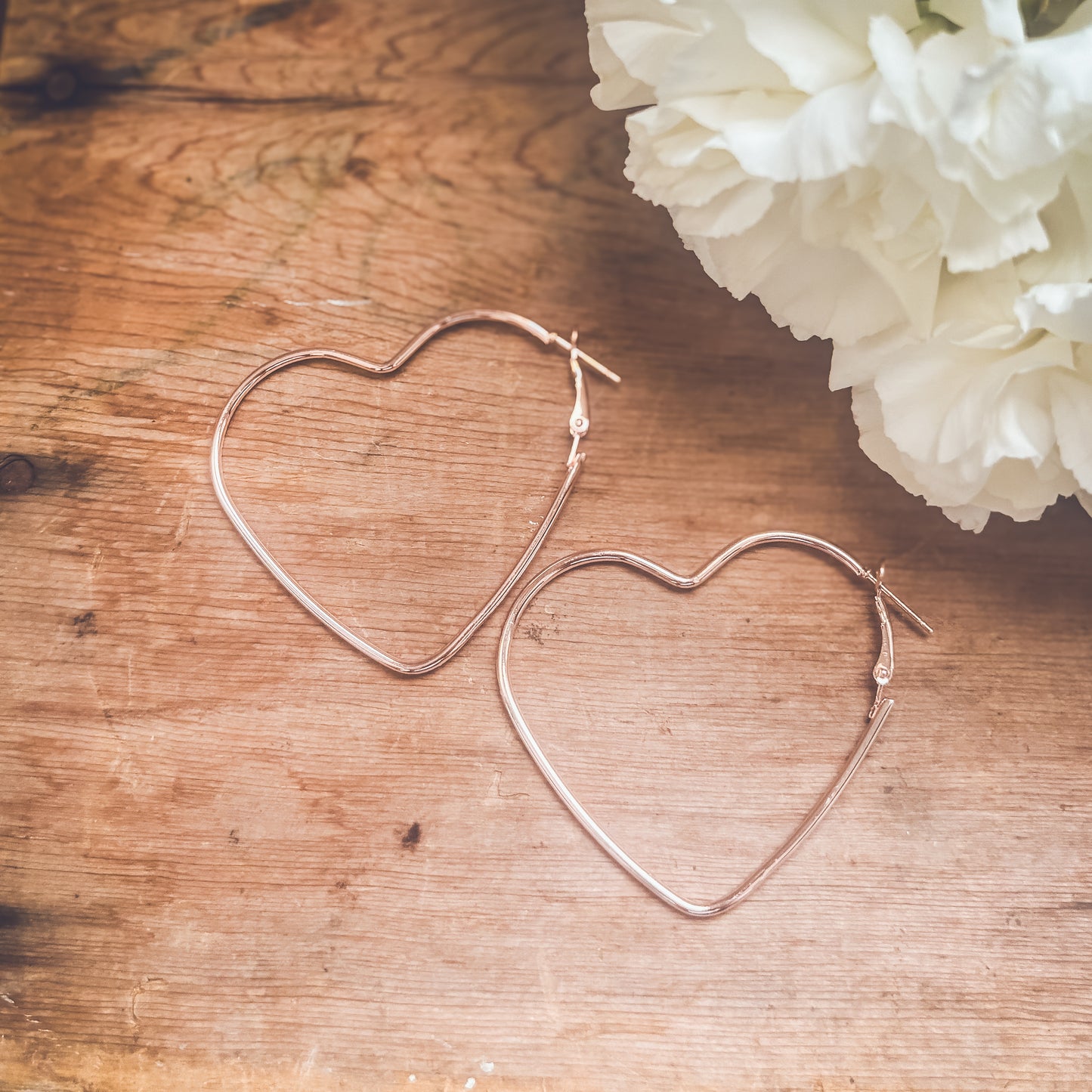 Beautiful Rose Gold Heart Hoop Earrings