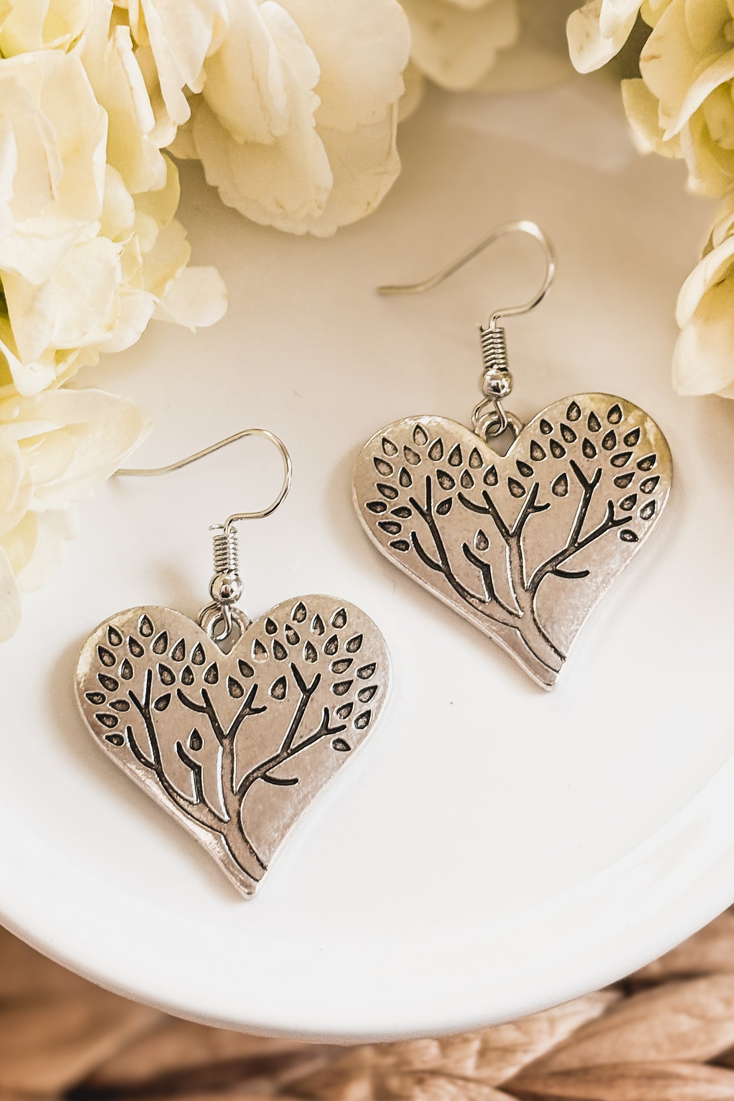 Beautiful Silver Heart Forest Earrings