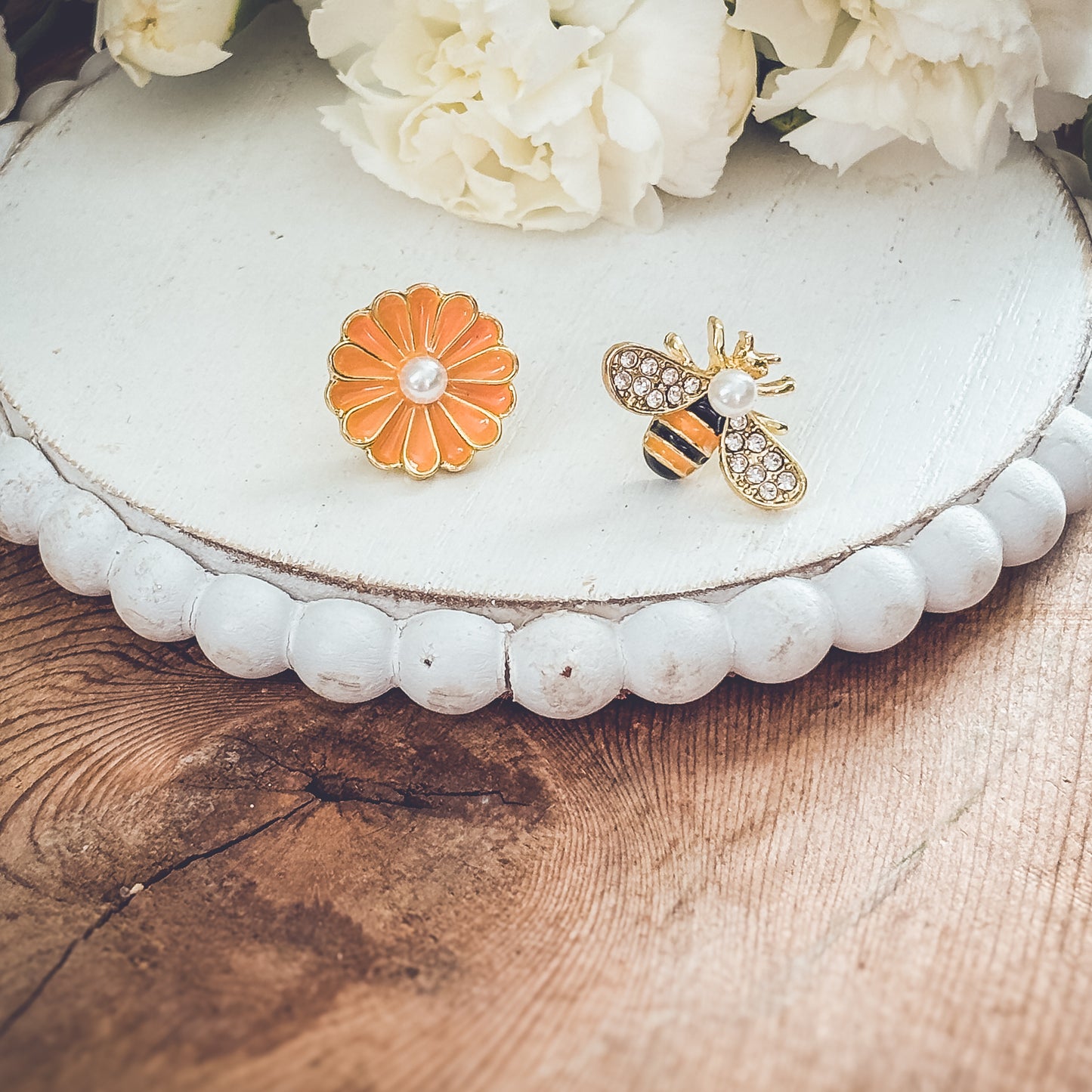 Adorable Bumble Bee and Flower Earrings