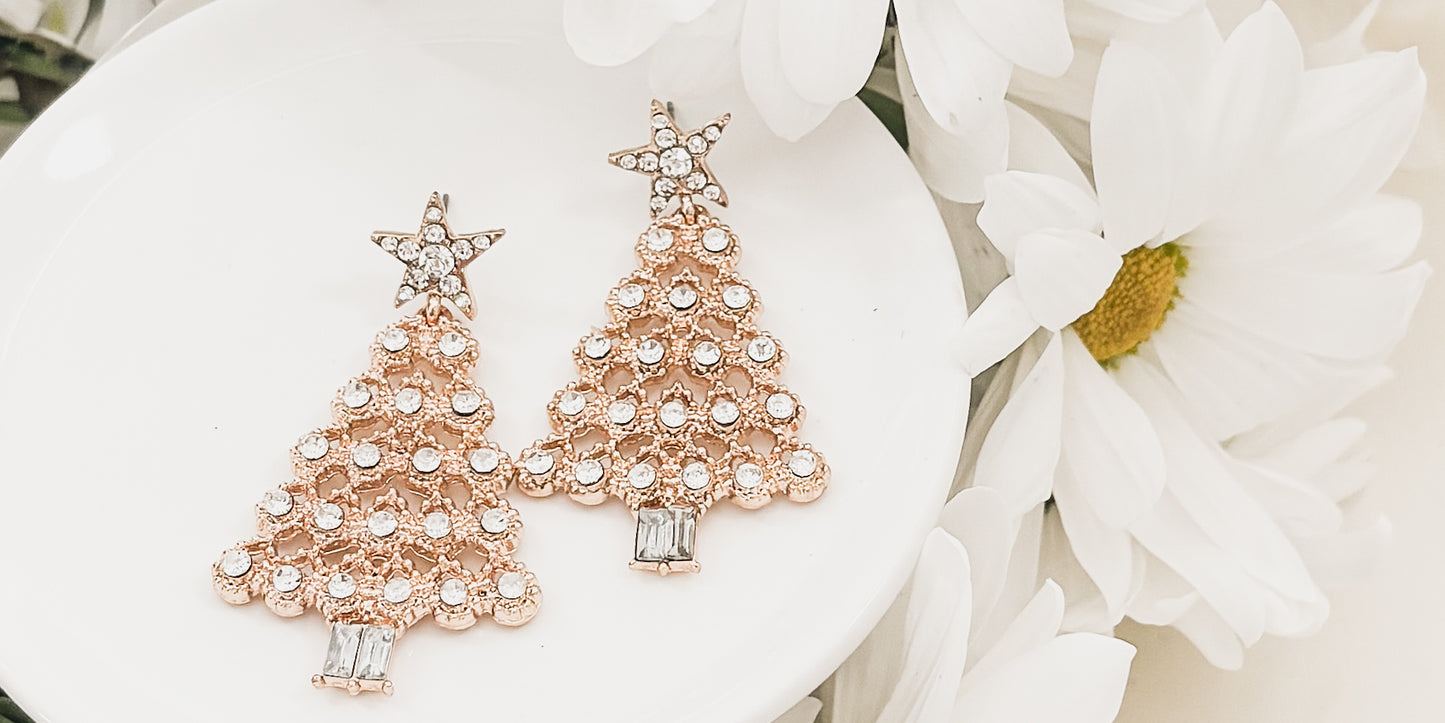 Beautiful Gold and Crystal Christmas Tree Earrings