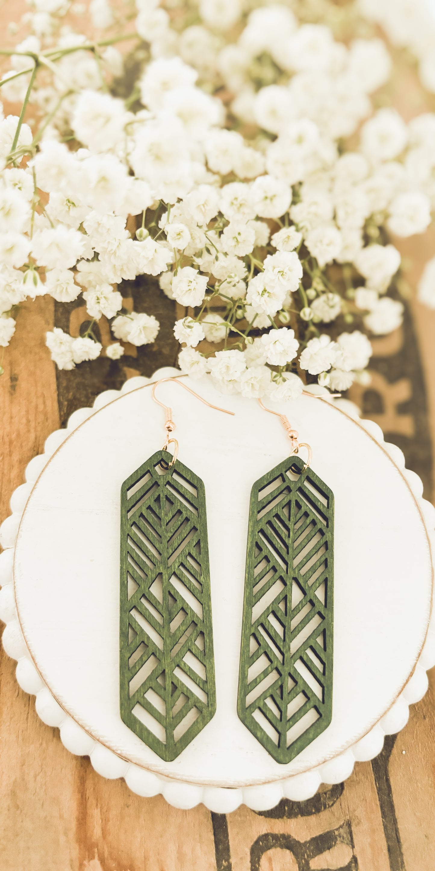 Beautiful Green Wooden Laser Cut Earrings