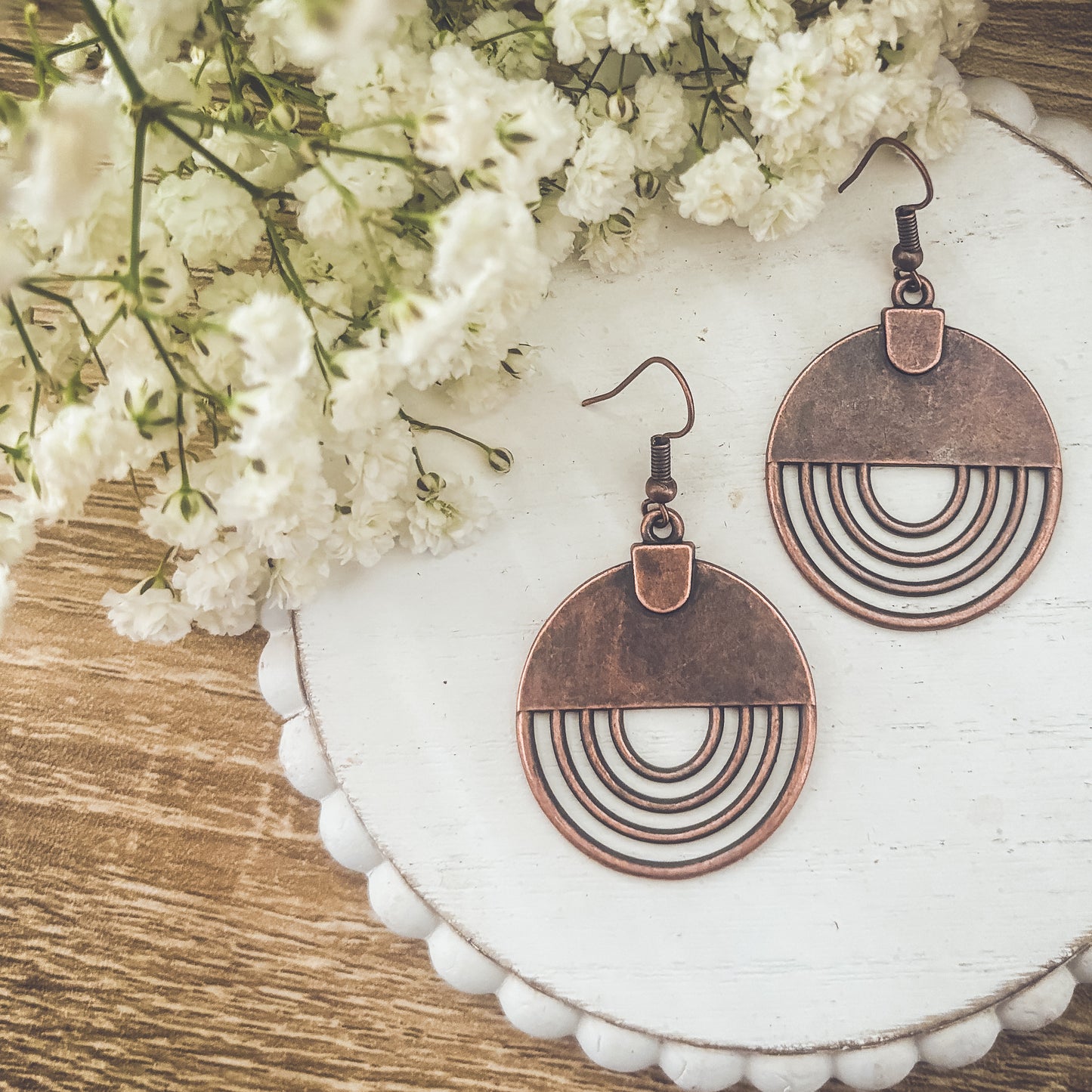 Boho Copper Round Earrings