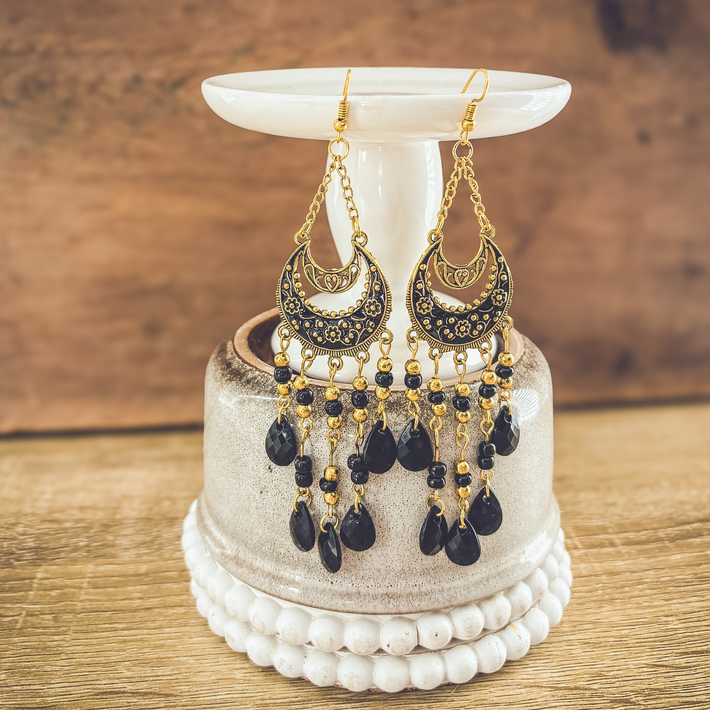 Beautiful Black Boho Chandelier Earrings