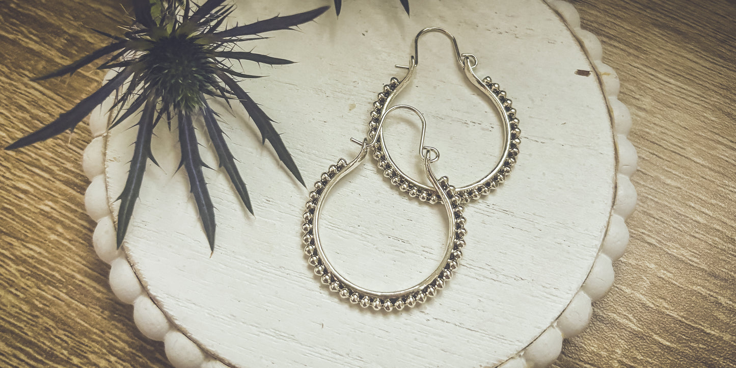 Beautiful Boho Silver Hoop Drop Earrings