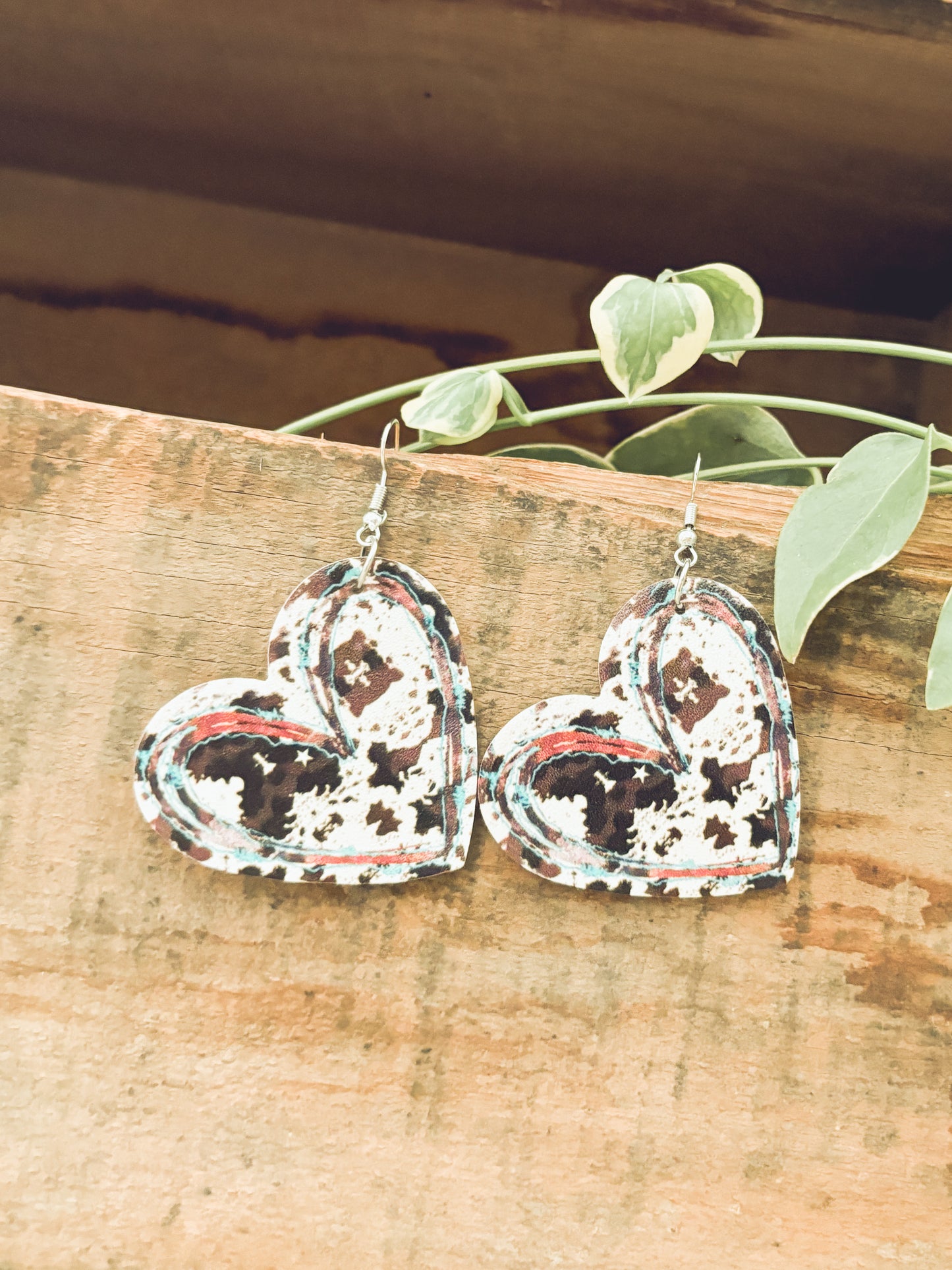 Beautiful Faux Leather Cow Heart Earrings