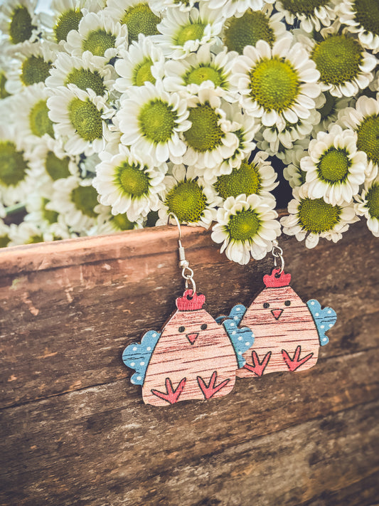 Adorable Wood Chicken Earrings