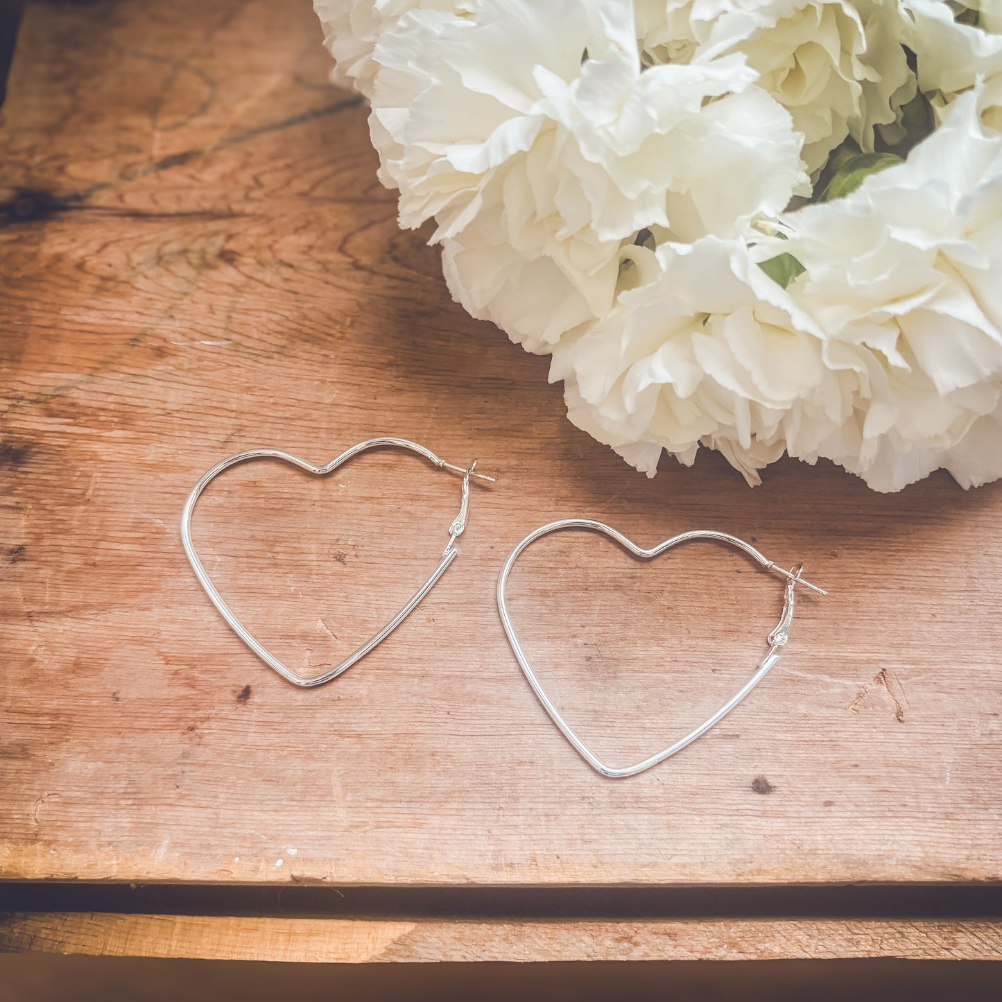 Beautiful Silver Heart Hoop Earrings