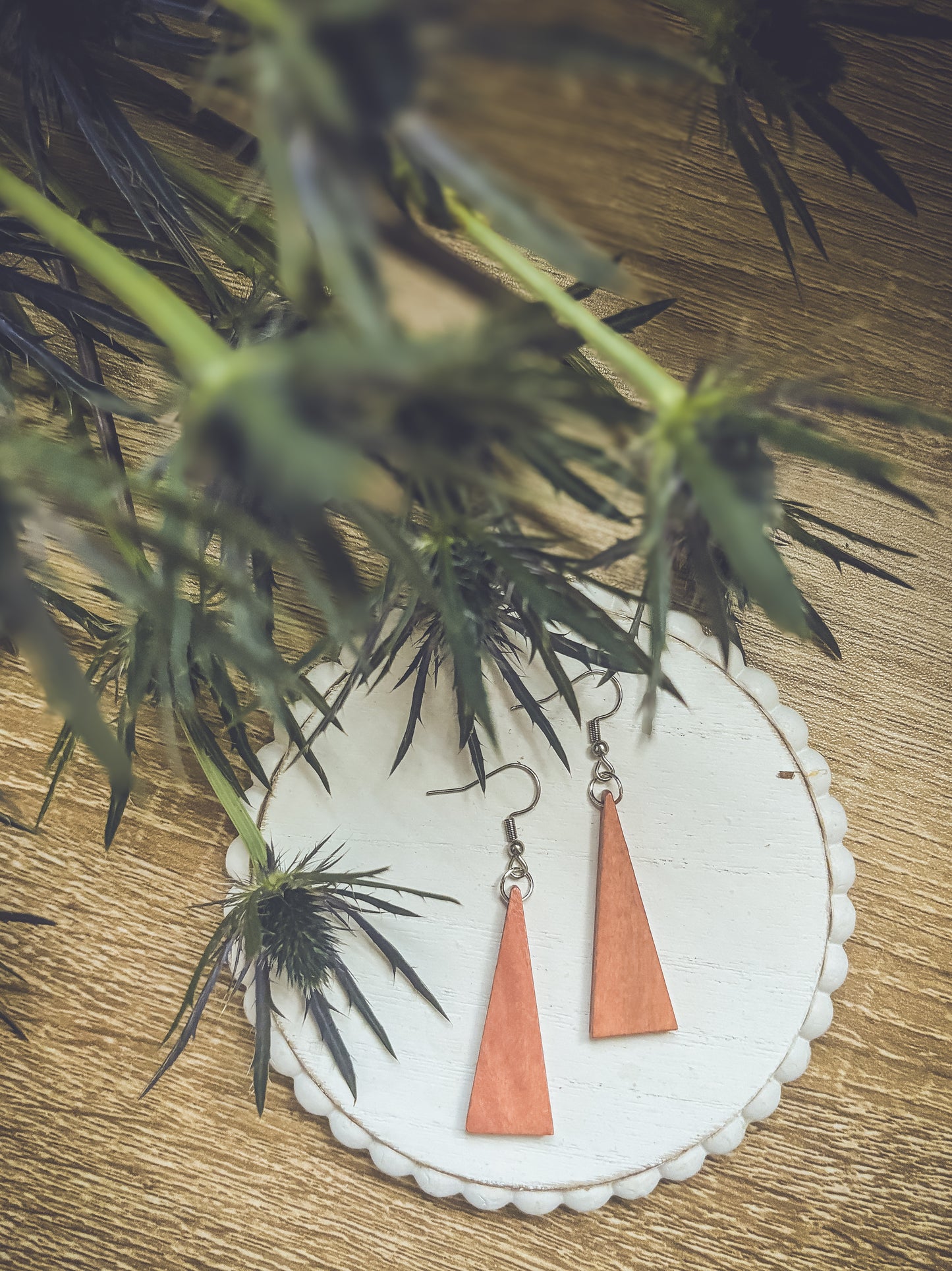 Beautiful Boho Triangle Wooden Drop Earrings