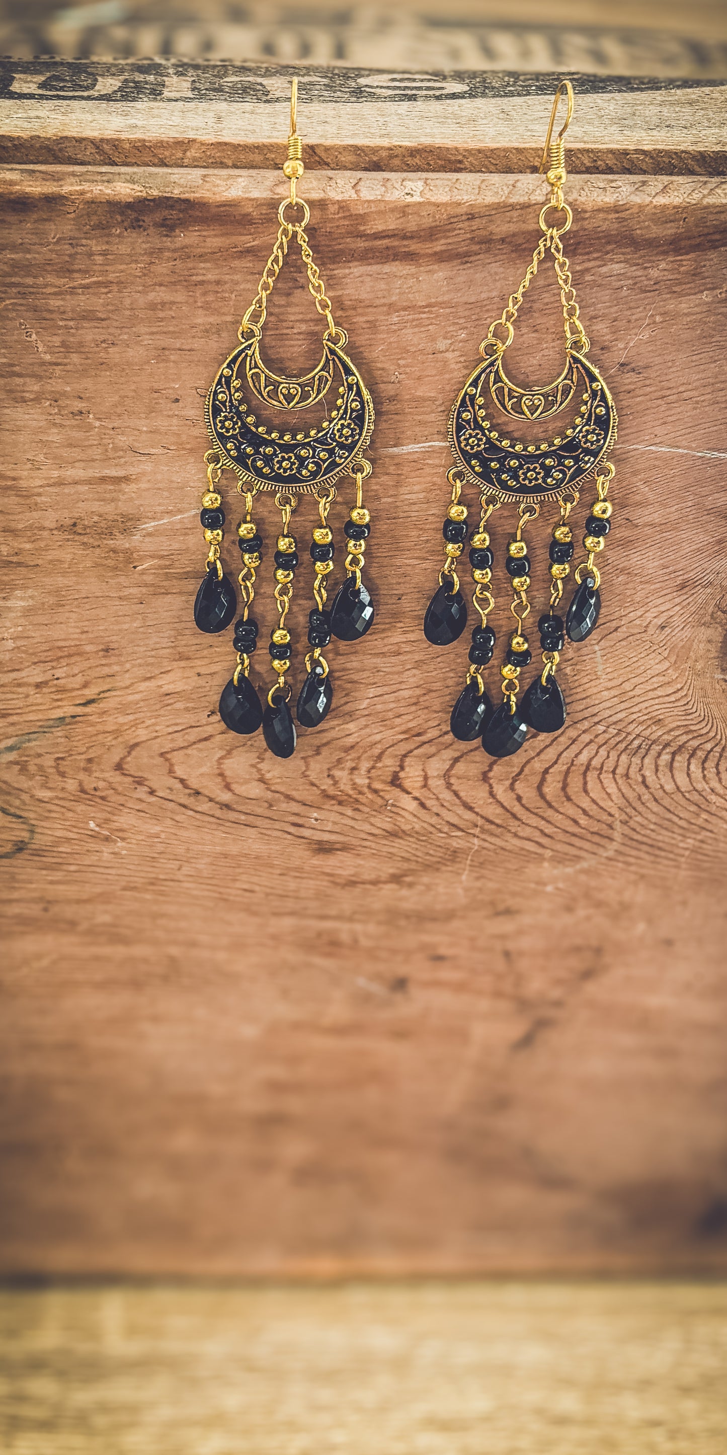 Beautiful Black Boho Chandelier Earrings