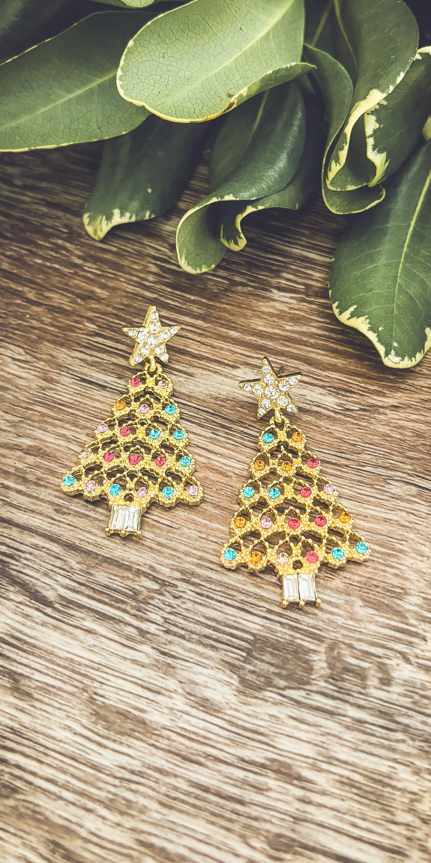 Beautiful Gold and Crystal Christmas Tree Earrings