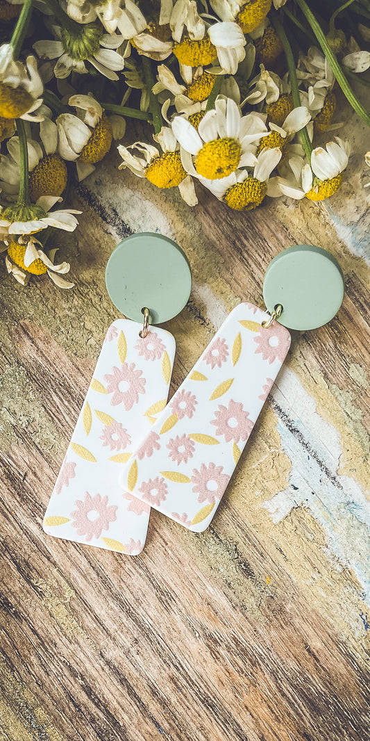 Beautiful Green and Pink Floral Earrings