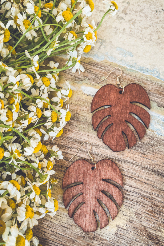 Beautiful Wood Leaf Earrings