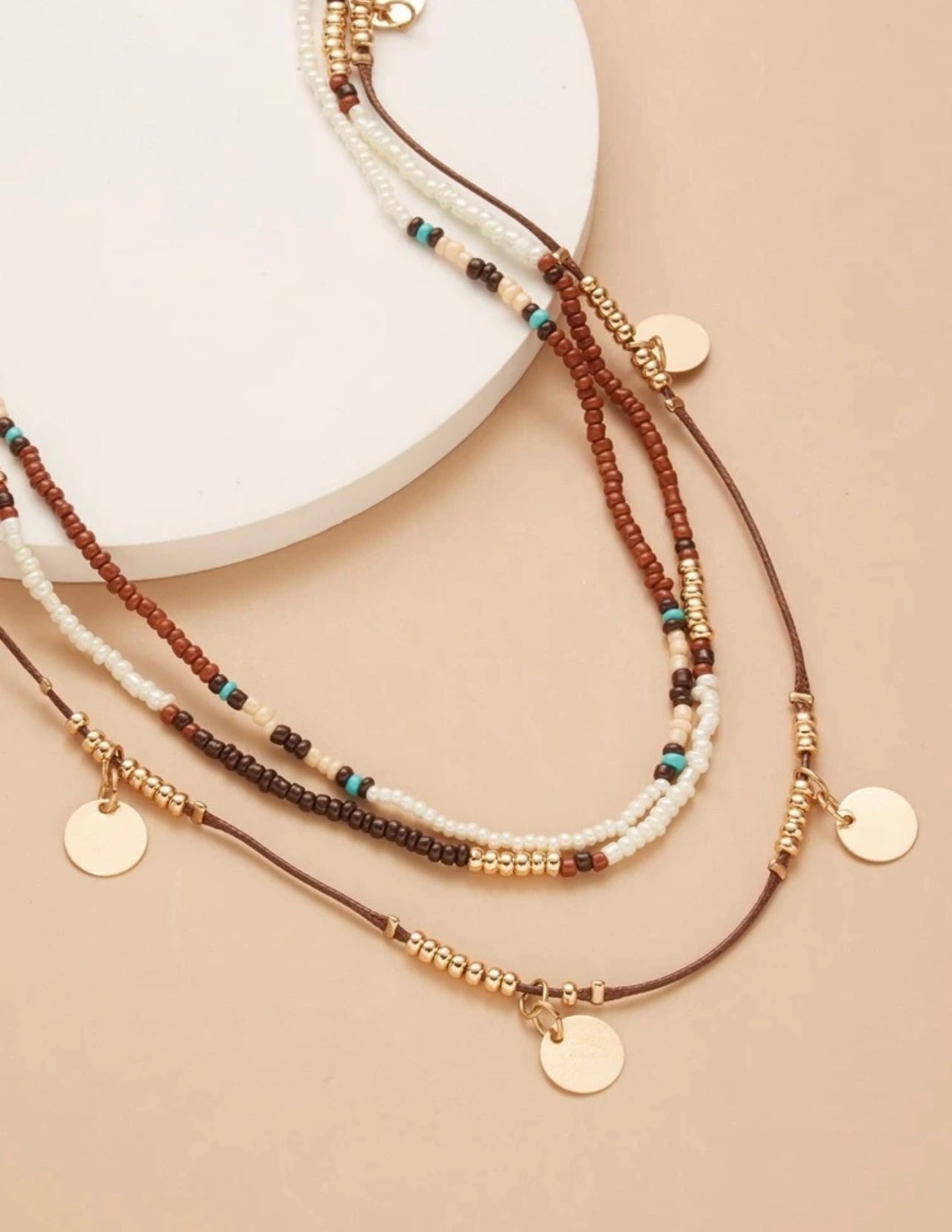 Beautiful Three Layer Boho Gold Disc Charm Necklace