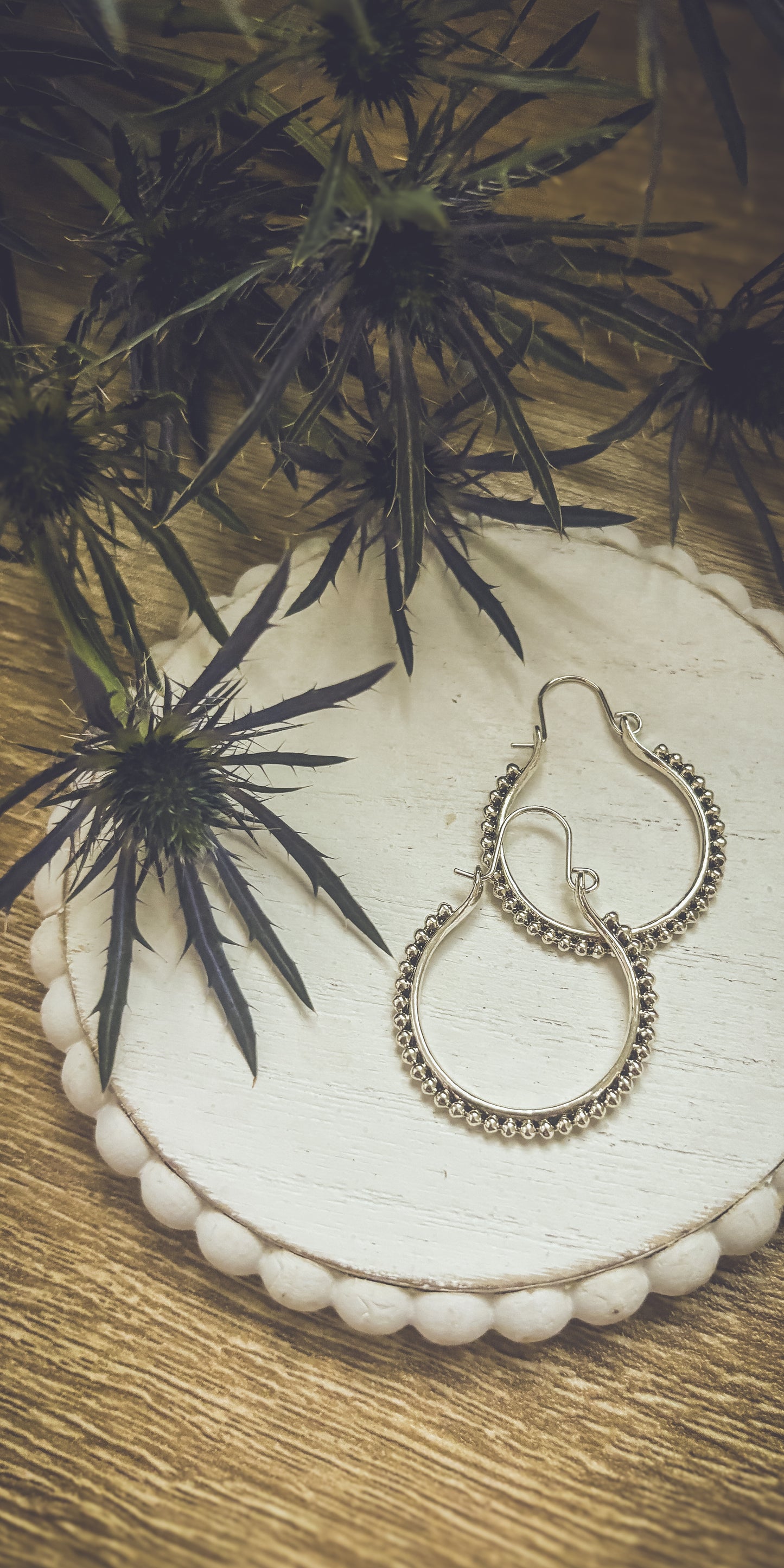 Beautiful Boho Silver Hoop Drop Earrings