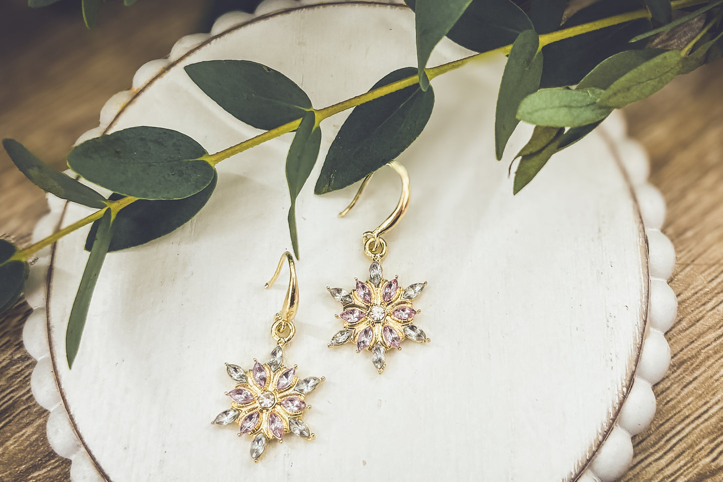 Beautiful Gold and Crystal Snowflake Earrings