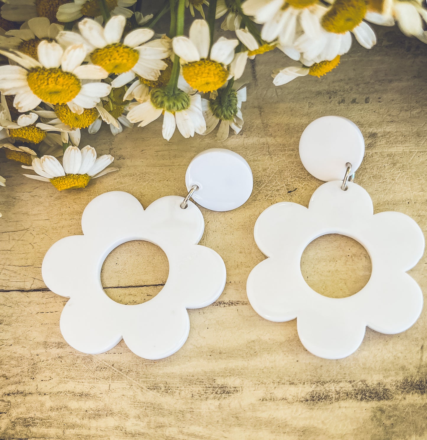 Beautiful Acrylic White Flower Earrings