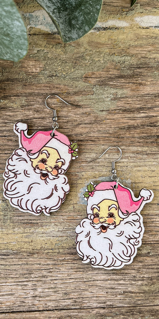 Adorable Wooden Santa Earrings