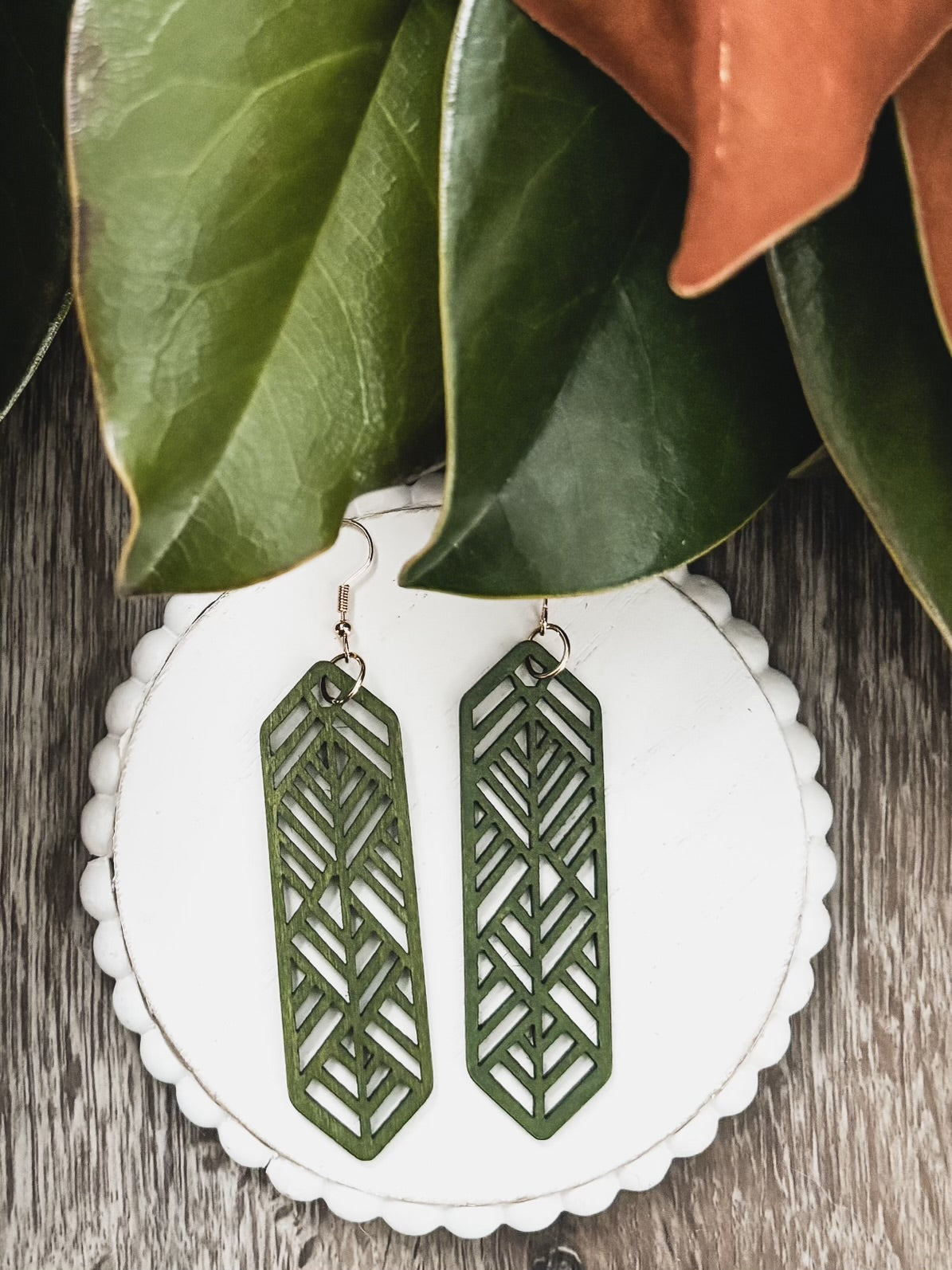 Beautiful Green Wooden Laser Cut Earrings