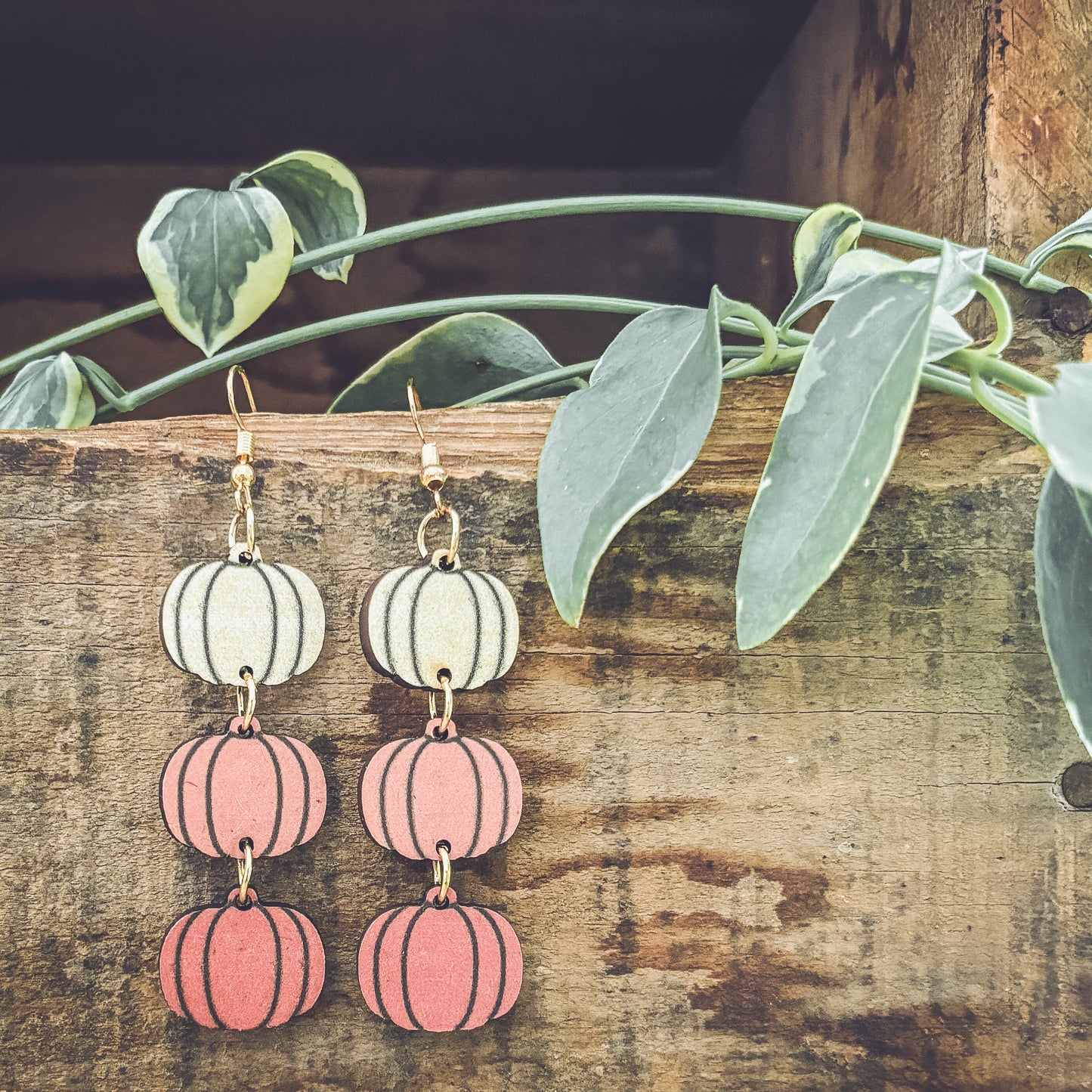 Beautiful Fall and Autumn Wooden Pumpkin Earrings