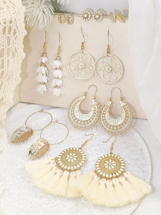 Beautiful Gold and Cream Gorgeous 8 Earrings Set