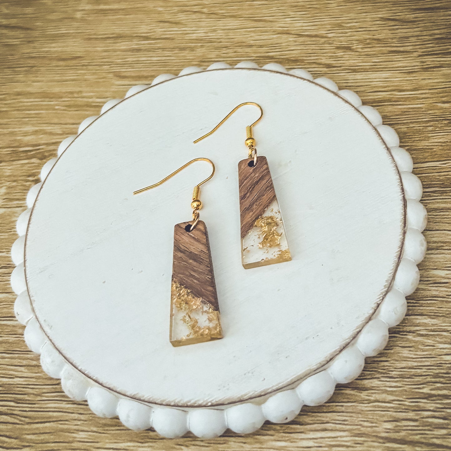 Beautiful Wood and Gold Fleck Resin Earrings