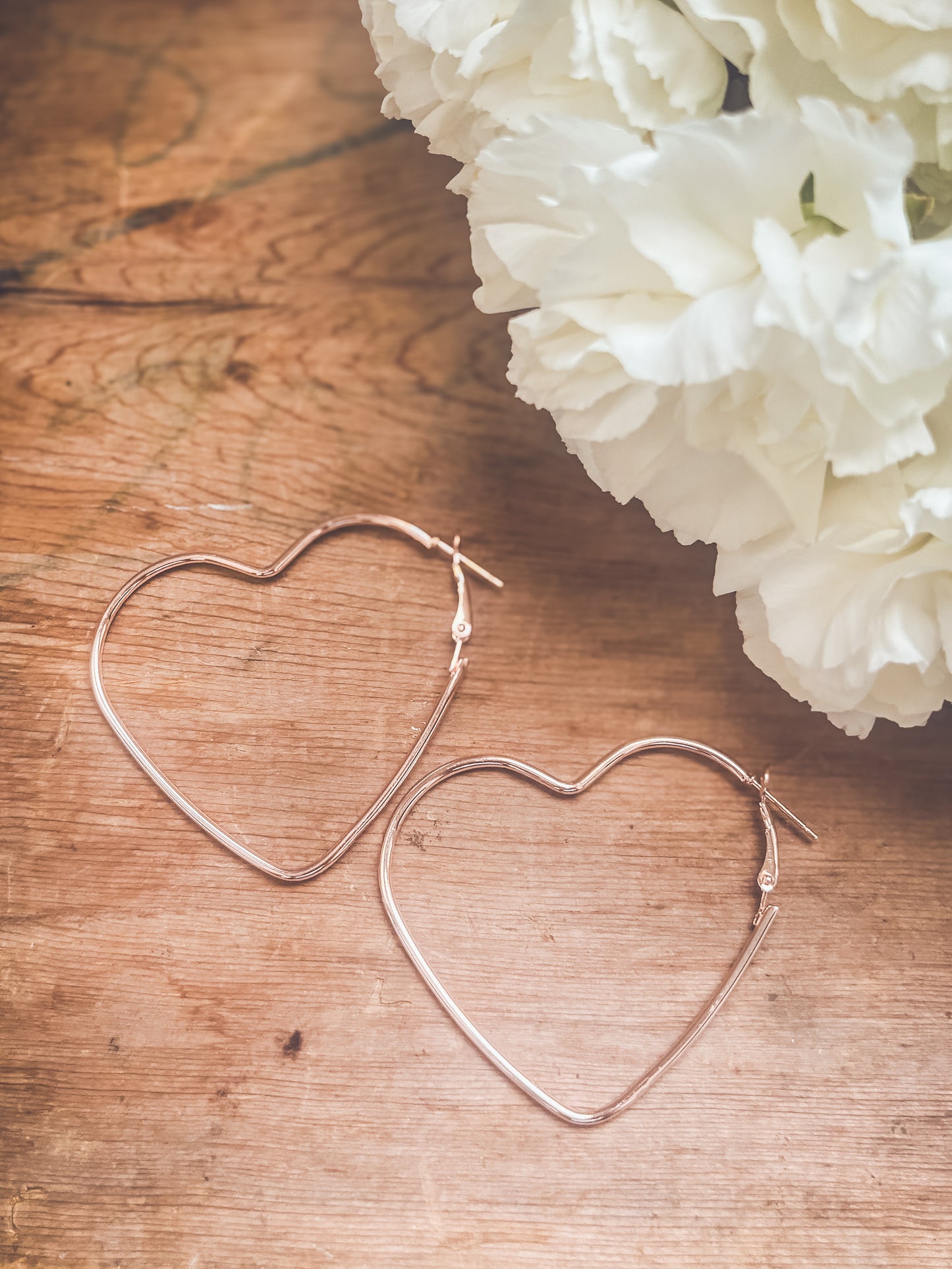 Beautiful Rose Gold Heart Hoop Earrings