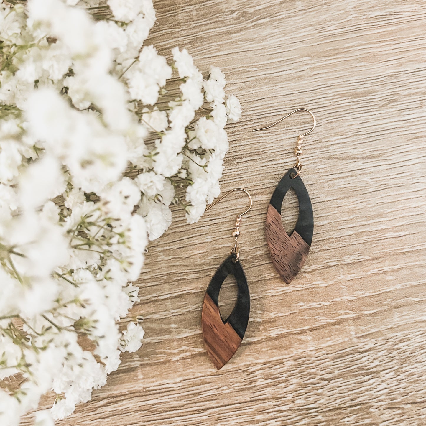 Beautiful Oval Wood and Black Earrings