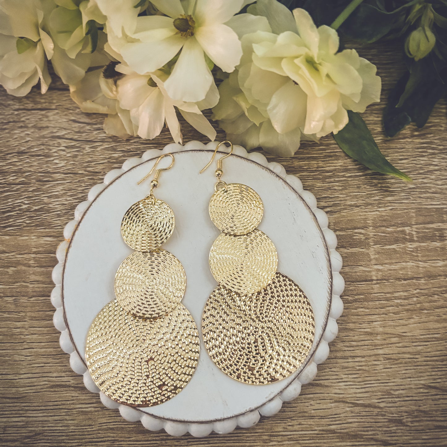 Beautiful Gold Disc Drop Earrings