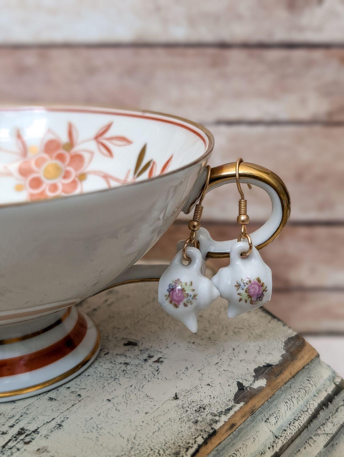 Beautiful Floral Tea Pot Earrings