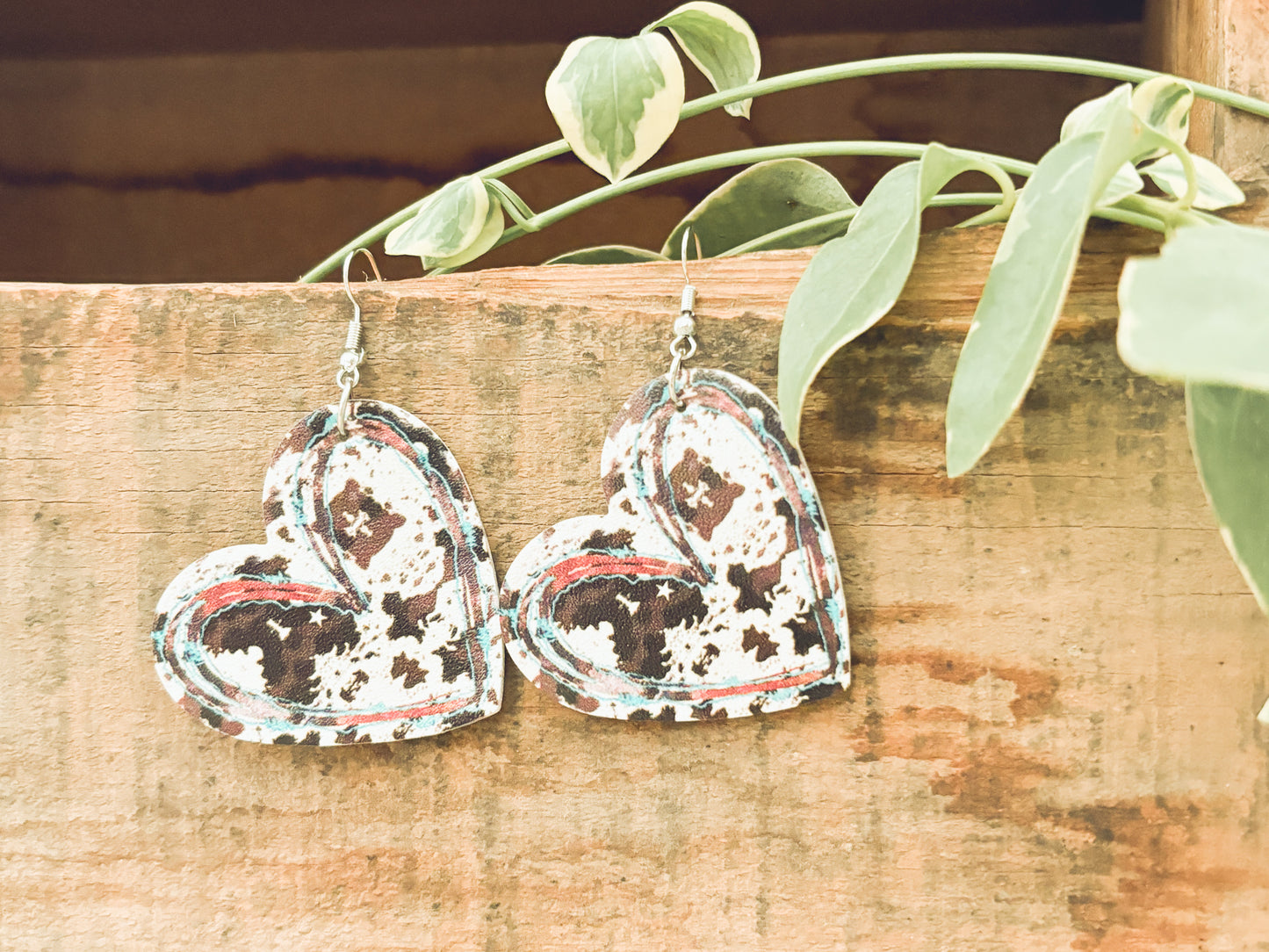 Beautiful Faux Leather Cow Heart Earrings