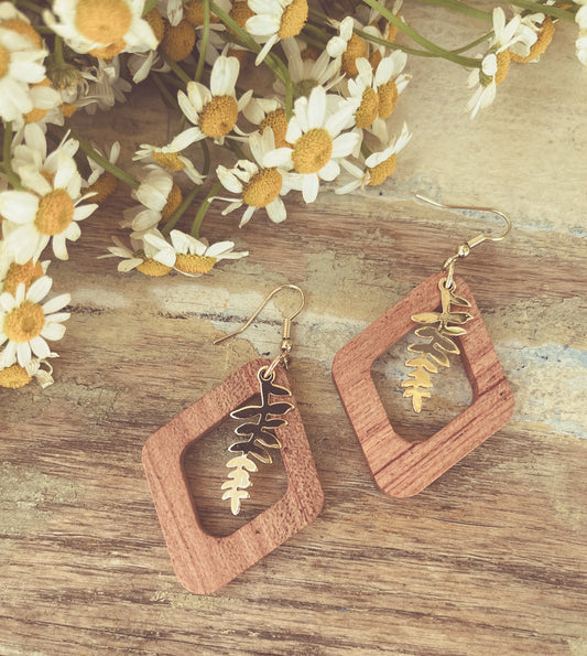 Beautiful Gold Leaf Wood Earrings