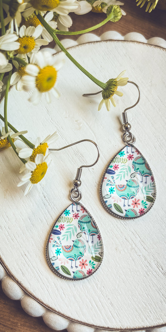 Beautiful Glass Like Folk Bird Earrings