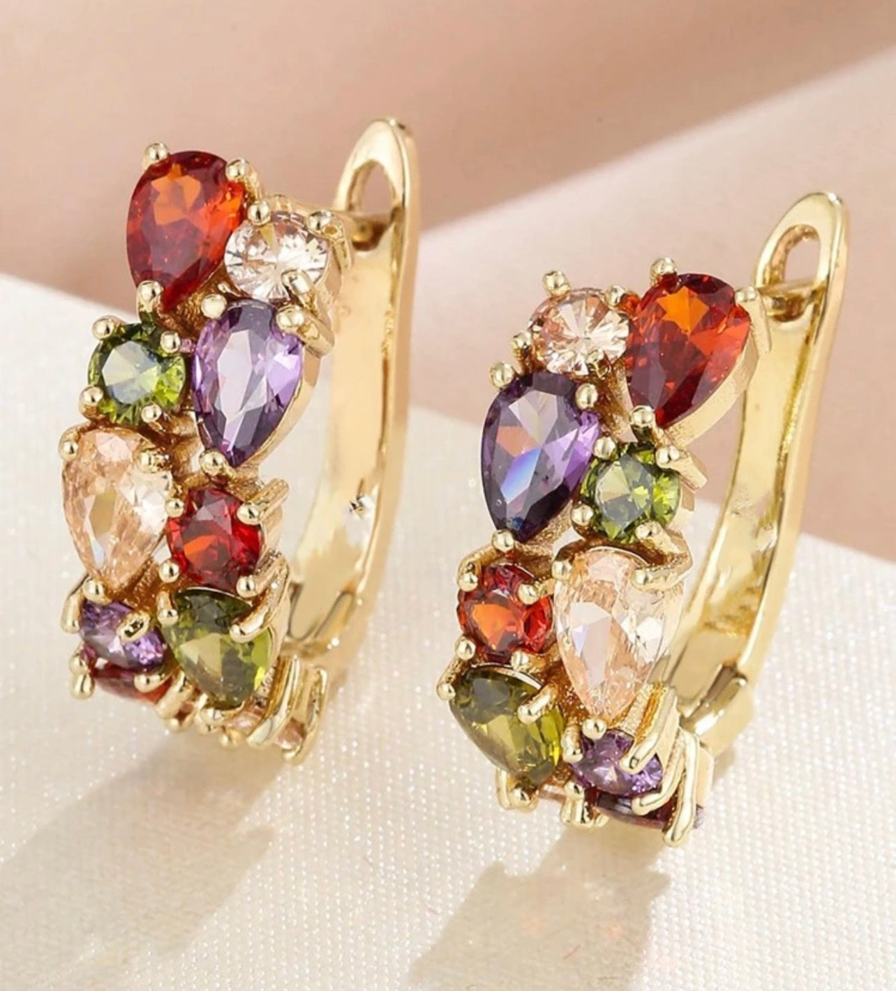 Beautiful Colorful Gem Hoop Earrings