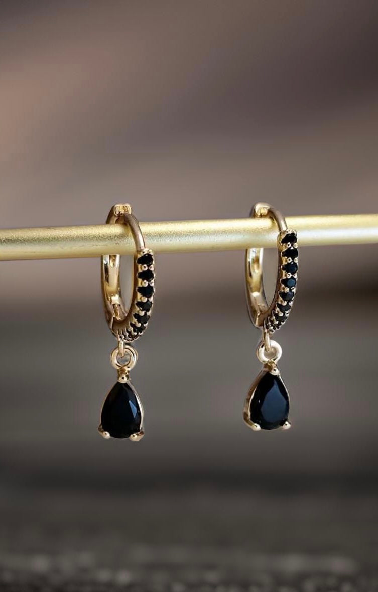 Beautiful Black Crystal Huggie Earrings