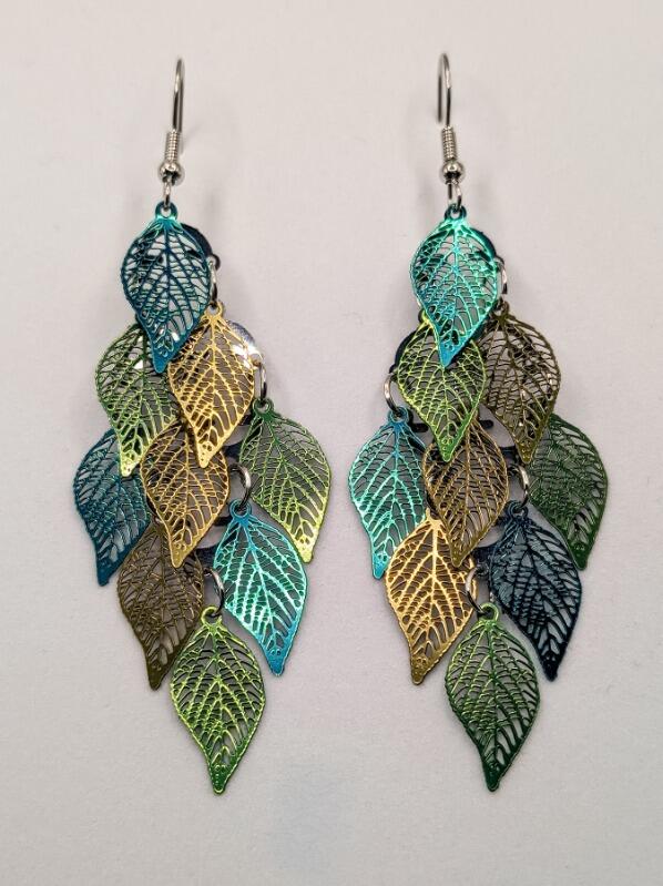 Beautiful Green Leaf Chandelier Earrings