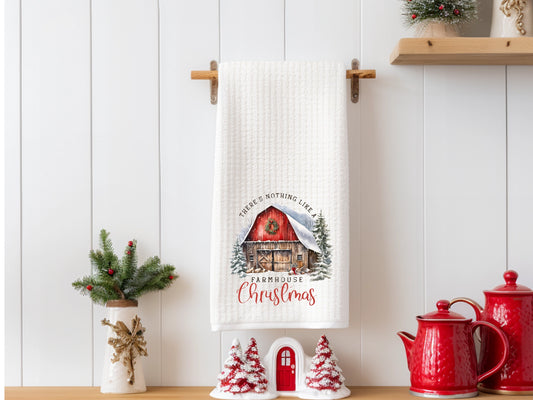 Farmhouse Christmas Barn Kitchen Towel